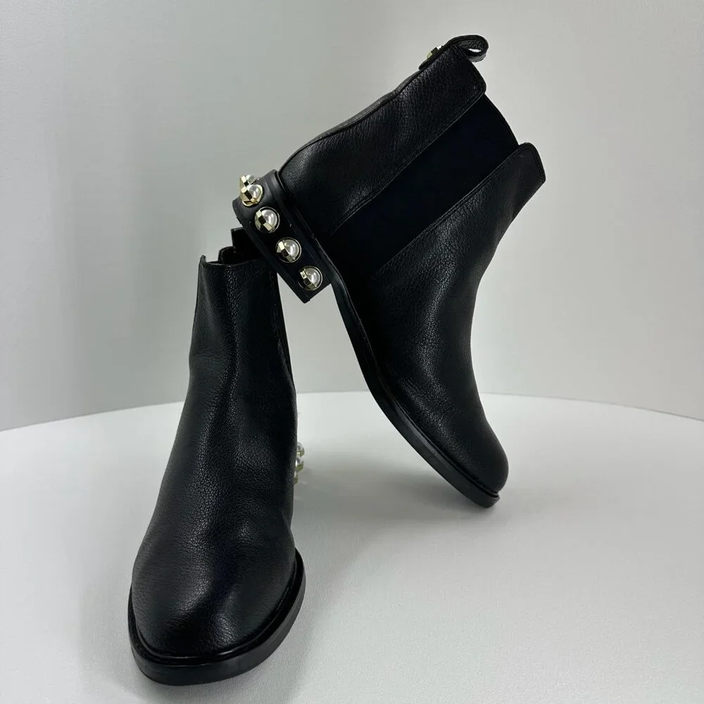 Louise et Cie Valtina Pearl Heel Chelsea Boots Women US 9M Pebbled Leather Black - Picture 2 of 13